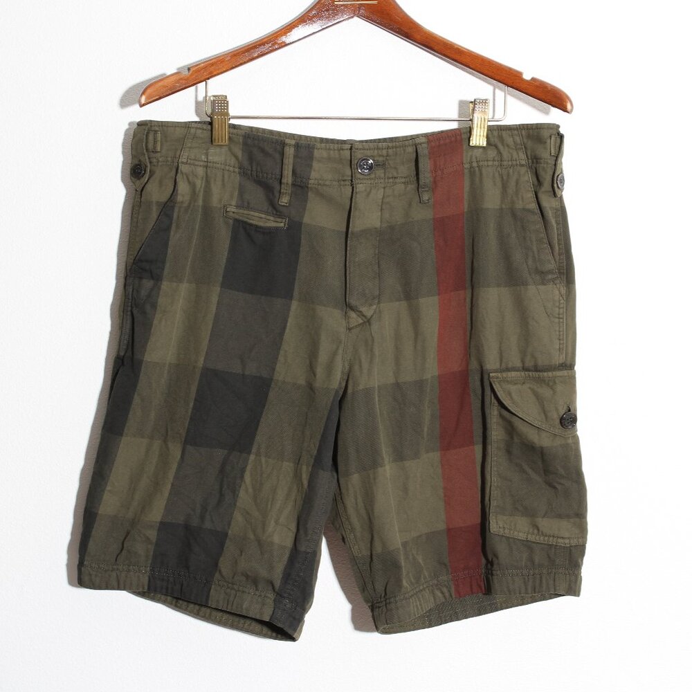 Burberry Brit Men’s Nova Check Cargo Shorts Olive Army Green Cotton Size 32